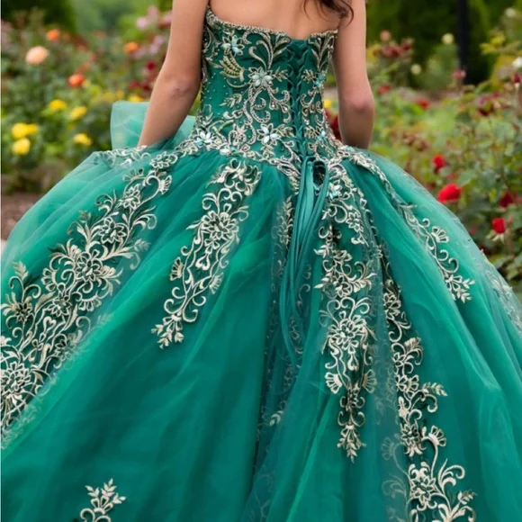 slim fit dress slacks Dark Green Sweet 15 Quinceanera Dresses with Gold Applique Sequin Ball –  Simplepromdress main image 0